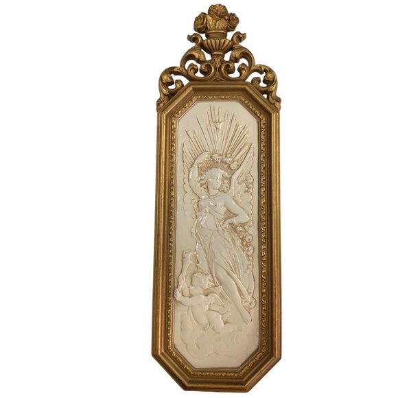 VTG 1967 Dart Homco 2 Wall Plaques Gold Angels Relief MCM Hollywood Regency - Picture 9 of 13